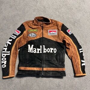 90s Marlboro Mens Biker Style Racing Suede Leather Jacket M